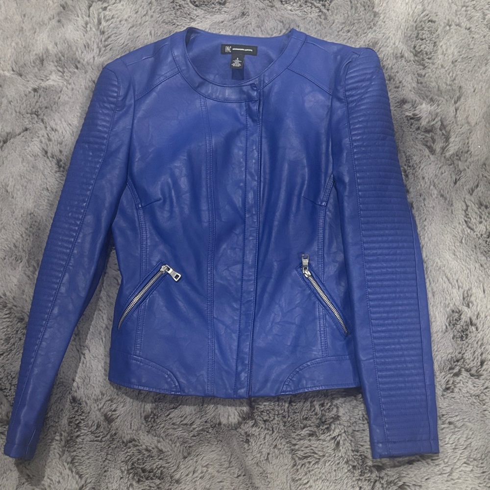 INC International Concepts Royal Blue Leather Jacket